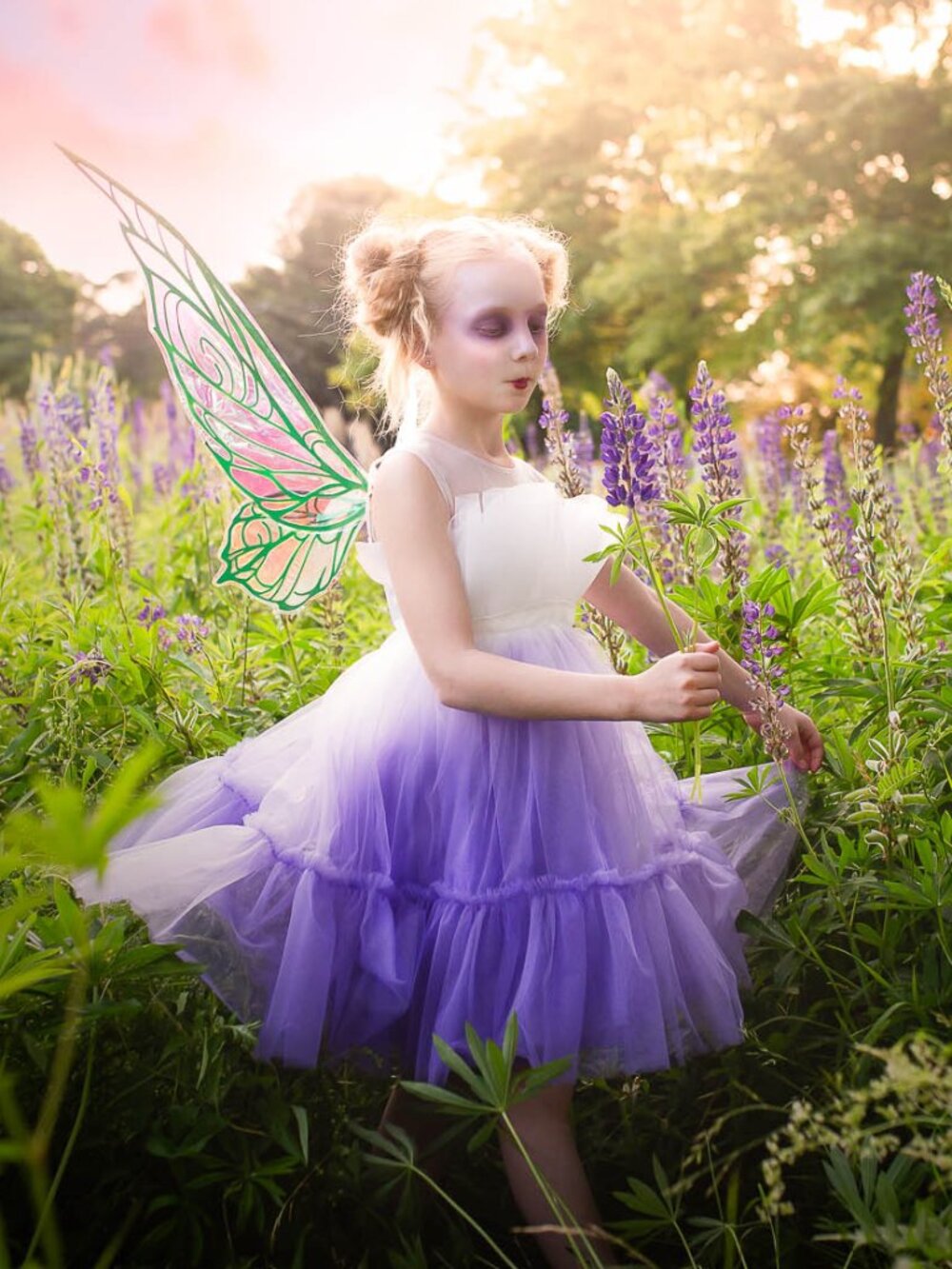 White & Purple Ombre Tulle Party Dress OOAK